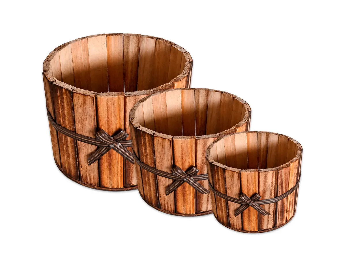 Cachepos de Madeira com Laço